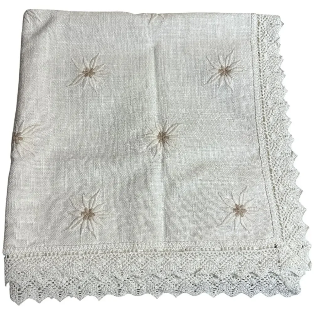 German Made Ivory Linen Floral Embroidery Lace Doily Cloth 30.5